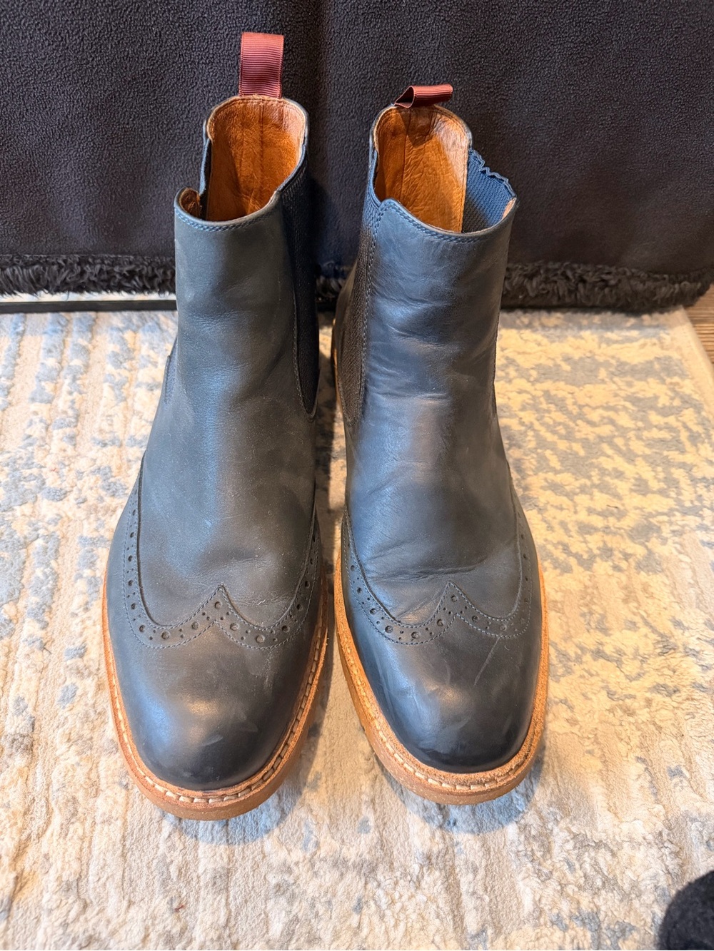 Men's Black Leather Chelsea Brogue Boots